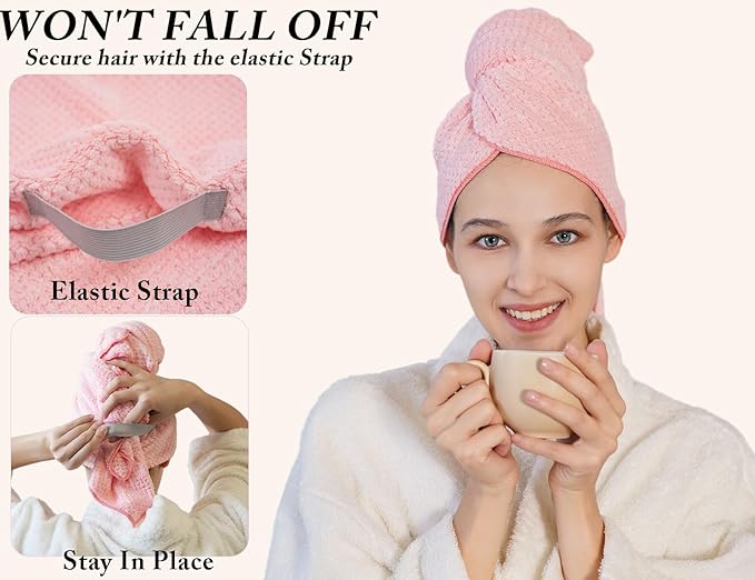 Wuwahold Microfiber Hair Towels, Waffle Hair Towel Set, Super Soft Highly Absorbent, Sturdy Quick Drying Turbans for Long, Thick, Curly Hair (5 Pack, 40" x 20")