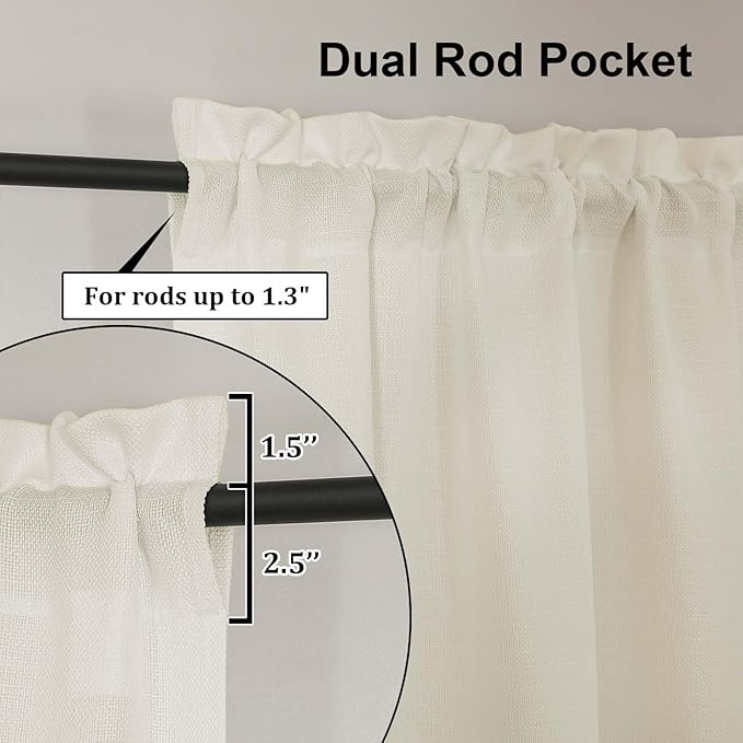 Lecloud Bessie Light Filtering Ivory Curtains 54 Inch Length 2 Panels for Bedroom Living Room, Airy & Privacy Curtains with Dual Rod Pocket, Rustic Window Drapes for Home Decor, Each 30 W x 54 L