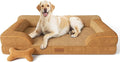 CWAWZ Jumbo Dog Bed for Extra Large Dogs, Orthopedic Dog Bed with Cooling Gel Memory Foam, Waterproof Pet Bed with Removable Washable Cover, 45" Pet Sofa Couch Dutch Velvet with Bone Toy, Brown