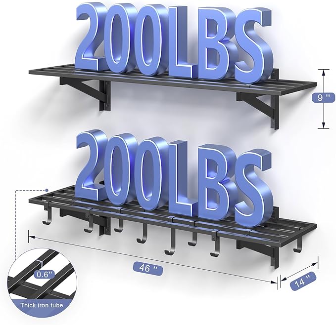 Jusgym 2-Pack 1x4ft Heavy Duty Garage Shelving, 1' x 4' Garage Wall Shelving Wall Mounted (2pack-1x4ft)