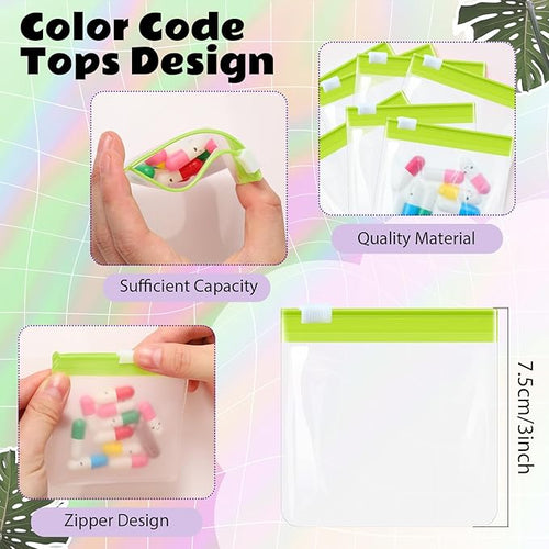 24 Pieces Pill Pouch Bags Zippered Set Reusable Translucent Medicine Organizer Sealing Travel Plastic Bags with Slide Lock for Storage(Green)