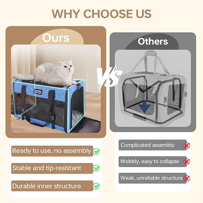 Furtent Large Cat/Dog Carrier up to 25 Pounds, Portable Soft Sided Pet Travel Carriers for Medium Big Cats and Puppy, Collapsible Puppy Crate Outdoor 20x13x13in, Dark Blue