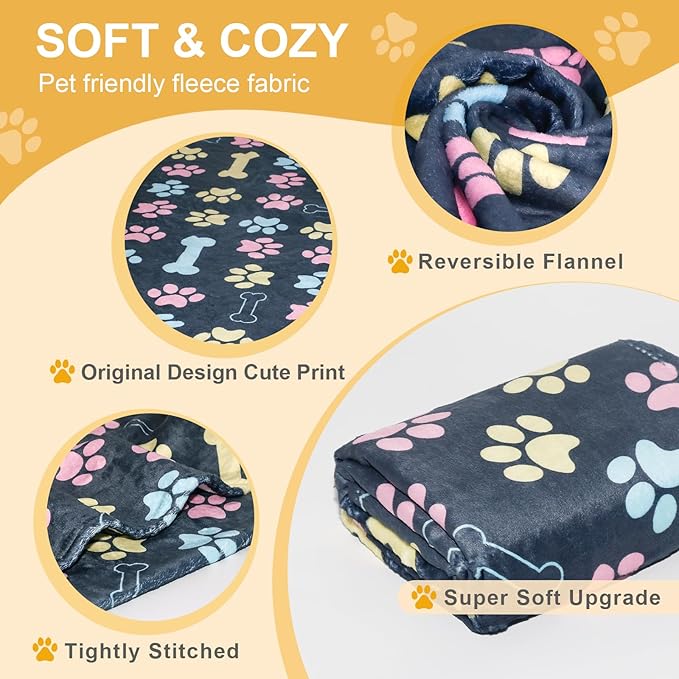 Gowyeg Dog Blankets for Large Dogs, 60"x50" Blanket Washable, Fuzzy Soft Pet Mat Throw Cover for Kennel Crate Bed, Cute Paw Pattern, Cat Blanket, Gifts Medium Small Pet Essentials, Navy Blue