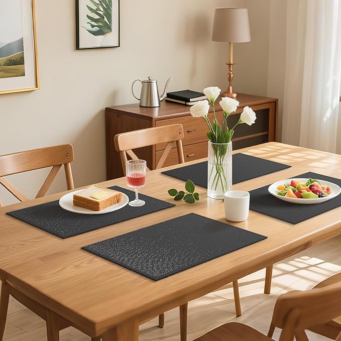 Blue Forest | Rectangular Faux Linen Placemats Set of 4 | Dual- Layered Thickened for Durability | Heat Resistant | Machine Washable | Wrinkle Free for Easy Care Indoor/Outdoor Use - Dark Green