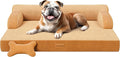 CWAWZ Large Orthopedic Dog Bed, Pet Bed Large Size Dog, Dual-Sided Cooling Beds with Memory Foam Washable Cover Nonslip Bottom, Waterproof Pet Beds with Bolsters, Brown