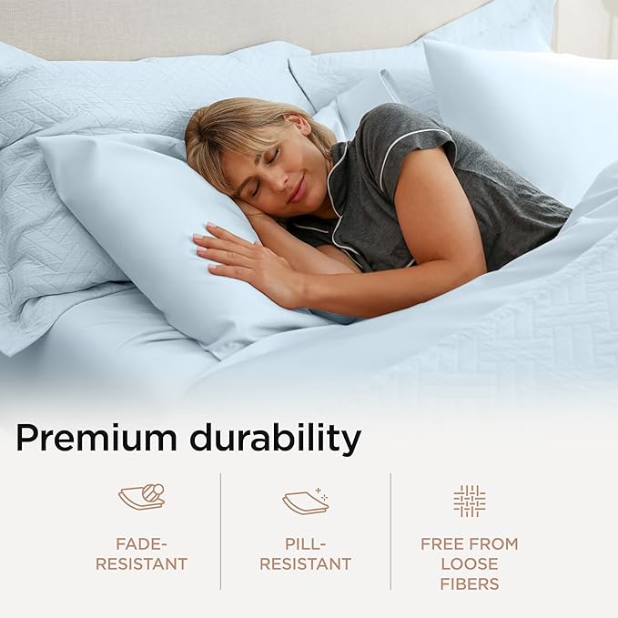 Threadmill California King Sheets, Certified American Supima Cotton Sheets, 1000 Thread Count Hotel Quality Sheet, 4 Piece Luxury Bed Sheet Set with Elasticized Extra Deep Pocket, Light Blue