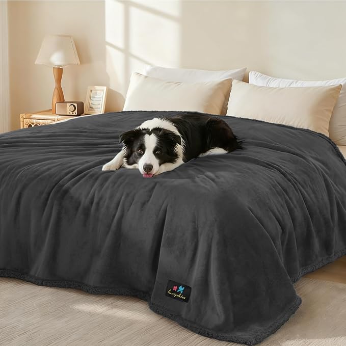 Waterproof Pet Blanket, Liquid Pee Proof Dog Blanket for Sofa Bed Couch, Reversible Sherpa Fleece Furniture Protector Cover for Small Medium Large Dogs Cats, Black Small（40" x 28"）