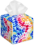 Rainbow Tie Dye Swirl Tissue Box Cover Square,Tissue Box Holder with Belt Bottom,Stylish Leather Napkin Holder for Vanity Countertop,Nightstands,Office Desk,5.2"×5.2"×5.2"
