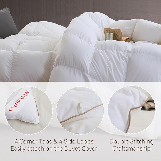 SNOWMAN Premium Down Comforter King Size, Luxurious All Season Duvet Insert with Cotton Blended Fabric, 3D Baffle Box Design Hotel Bedding Comforter (White,106"x90")