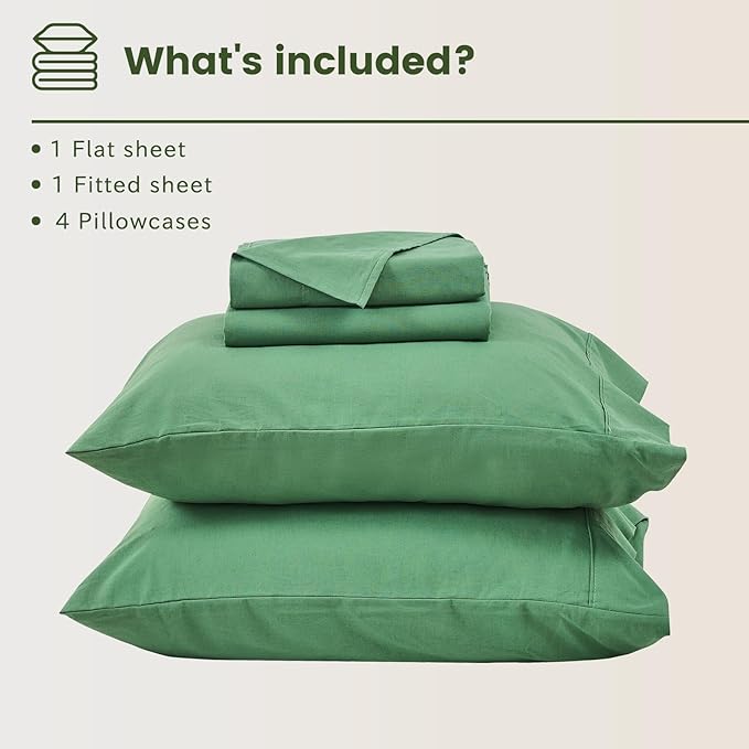 Bedlifes 100% French Flax Linen Sheets Set Queen Size - 6 Piece Extra Deep Pocket 18-24",Soft Breathable Queen Bed Sheets with Temperature Regulating & Moisture-Wicking(Sage Green