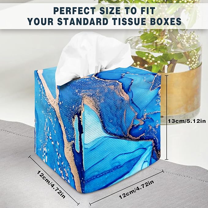 Tissue Box Cover Square Decorative Tissue Box Holder Cute Funny Cube Tissue Case Cover-Blue Marble Tissue Box Cover
