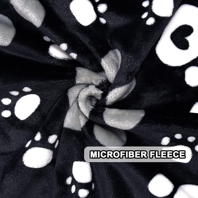 AHOOCUSTOM Dog Blanket, Soft Fleece Dog Blankets for Small Medium Dogs, Fluffy Flannel Pet Cat Puppy Blanket Mat Cover for Bed Couch, Cute Paw Print Throw Blanket for Dogs, Black 40"X30"