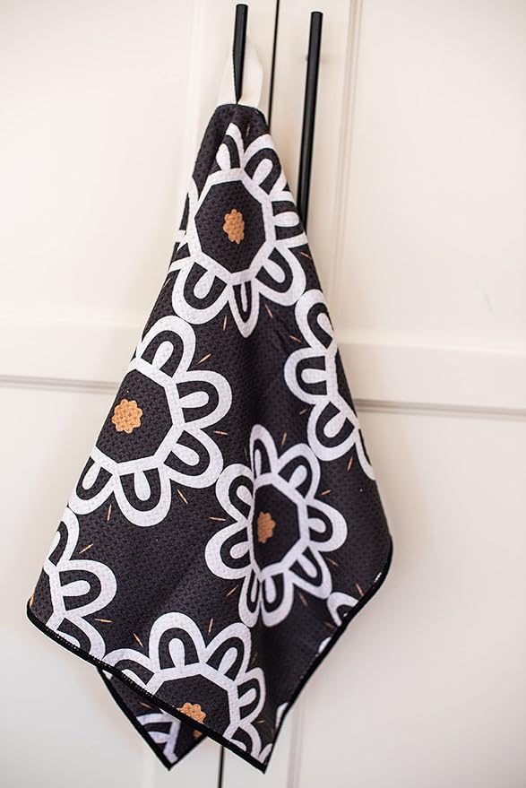 Desert Aqua 2 Pack Double Sided Kitchen Towels || Dish Towels || Quick Dry || Designer Prints || Highly Absorbent || Hanging Hook (Black)