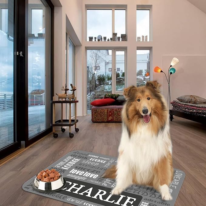 Personalized Dog Cat Feeding Mat Custom Pet Food Mat Waterproof Non-Slip Customized Puppy Name Photo Placemat Dish Rug Floor Protector Gifts for Pets Lover Pattern 5