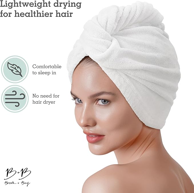 Brook + Bay Microfiber Hair Towel Wrap - Quick-Dry Absorption & Microfiber Towel - Anti-Frizz Styling & Hair Plop Technique