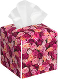 BLYKVGHQ Square Tissue Box Cover Pink and Orange Roses Tissue Box Holder Facial Cube Paper Dispenser Leather Decorative Organizer Home Office Desk Decor, 5.2"x5.2"x5.2"