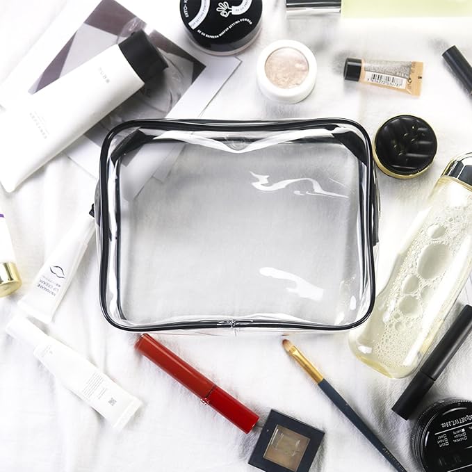 6 Packs Clear Cosmetics Bags for Women Men Waterproof Toiletry Bags PVC Makeup Bags Organizer Case with Zipper for Travel Bathroom (6 Black Colors)