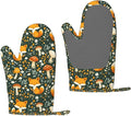 Heat Resistant Oven Mitts 2 Pack, 500°F Silicone Oven Gloves with Non-Slip Grip, Soft Quilted Cotton Lining for Baking, Grilling, BBQ, Cooking (Fox Green)