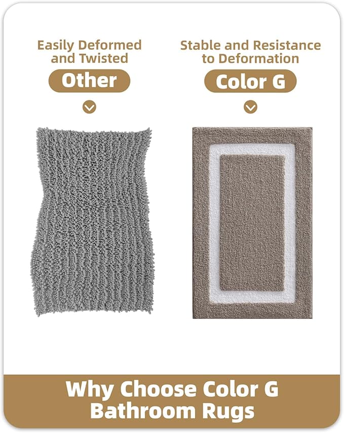 Color&Geometry Bathroom Rugs, Water Absorbent and Quick Dry Microfiber Bath Rugs-20"x32", Non-Slip, Machine Washable, Extra Soft Plush Bath Mats for Bathroom, Laundry Room, Dark Beige White