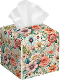 Leather Tissue Box Holder Colorful Floral Tissue Box Cover Facial Paper Case Organizer Cube Napkin Dispenser for Bathroom Vanity Countertop Night Stand Office Car