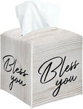 Bless You Tissue Box Cover Square, Decorative Tissue Box Holder for Bedroom Bathroom Kitchen Office Vanity Countertop, Leather Facial Paper Organizer Dispenser -06