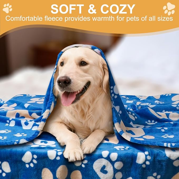 Gowyeg Dog Blanket, Soft Fleece Dog Blankets for Small Medium Dogs, Fluffy Flannel Pet Cat Puppy Blanket Mat Cover for Bed Couch, Cute Paw Print Throw Blanket for Dogs, Blue, 40"X30"