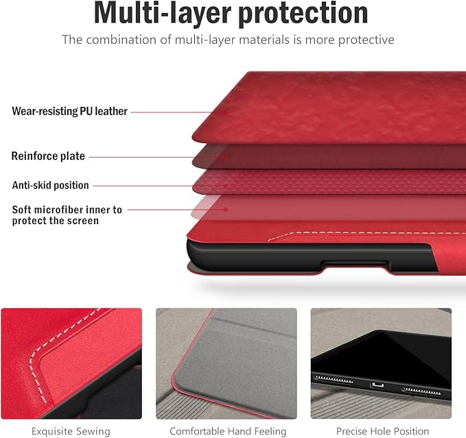 Antbox for iPad Pro 11 Inch Case M5 2025/M4 2024, Built-in Pencil Holder, Fully Supports Pencil Pro/USB-C, Auto Sleep/Wake Function Vegan Leather (Red)
