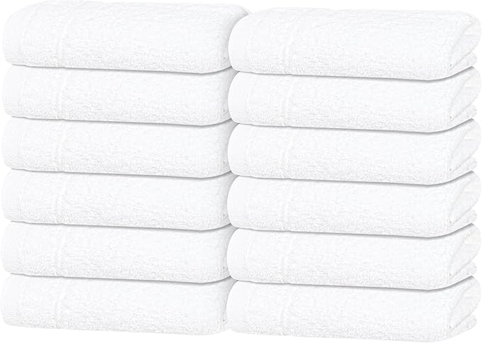 Tens Towels Pack of 12 Washcloths, 12 x 12 Inches, Lighter Weight, Quick to Dry, Super Soft & Absorbent, Gentle Face Towels, Hotel Quality, Perfect for Bathroom, Gym, Spa (White, 12 Pack)