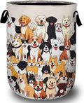 Cute Dog Puppy Laundry Basket with Sturdy Handles, Dog Lover Collapsible Oxford Cloth Laundry Hamper Organizer Basket for Bathroom Bedroom 15.7x20 Inch