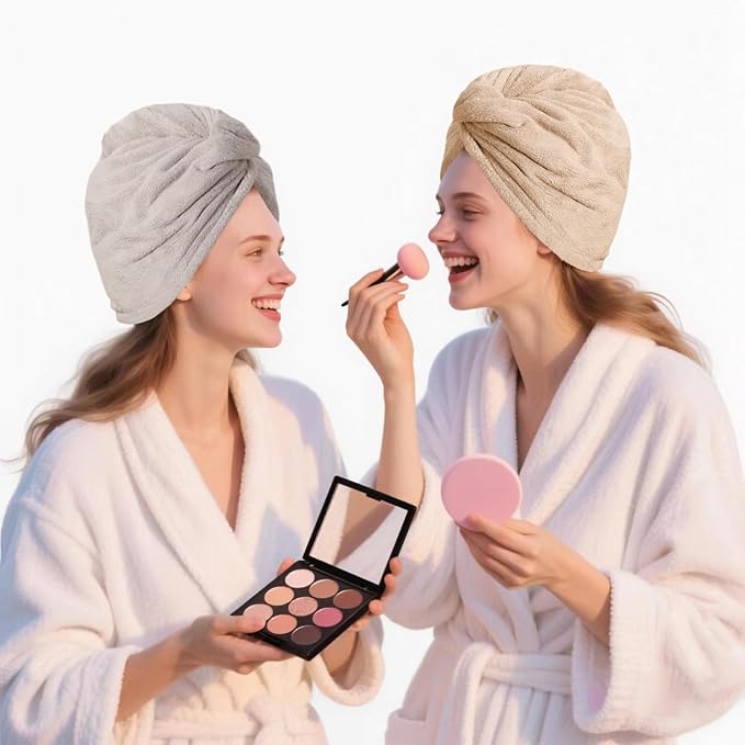 AGKXHDEC 2 Packs Single Layer Microfiber Hair Turbans - Drying Wrap for Women (Gray,Brown)
