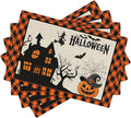 Halloween Placemats Cartoon Retro Funny Horror Castle Spider Web Magic Witch Pumpkin Bat Pumpkin Placemats Table Kitchen Dining Party 12x18 Inch Set of 4