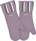Silicone Oven Mitts Heat Resistant 550 Degree Extra Long Kitchen Gloves Pot Holders with Waterproof and Non-Silp for Baking Cooking Barbecue Microwave Machine Washable (Extra Long Purple, 2)