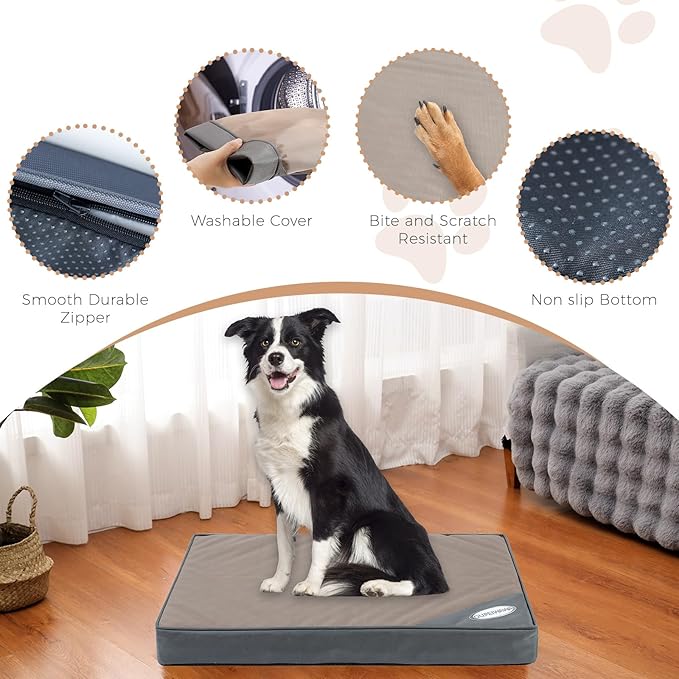 OUPEIWAWA Orthopedic Outdoor Waterproof Dog Beds for Medium Dogs, Washable Pet Bed with Egg Crate Foam Pet Bed Mat for Crate and Removable Oxford Fabric Cover,36"x 26",Beige