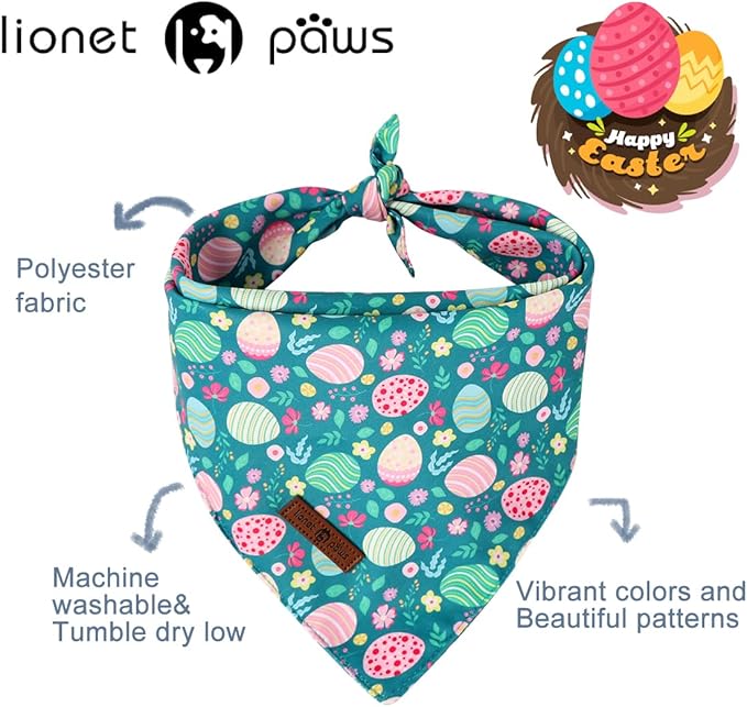 Lionet Paws Easter 2pcs Dog Bandanas, Pink Cute Rabbit Egss Dog Scarf Bib Premium Fabric, Happy Easter Green Bandanas for Medium Large Dogs Pets