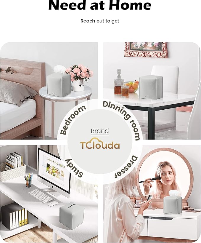 Tclouda Tissue Box Cover for PU Leather, Modern Simple Solid Color Holder Square Tissue Bag, Ideal for Bathrooms,Office,Car,Outdoor Tent,Dining Table,5"X5"X5", Double Light Grey