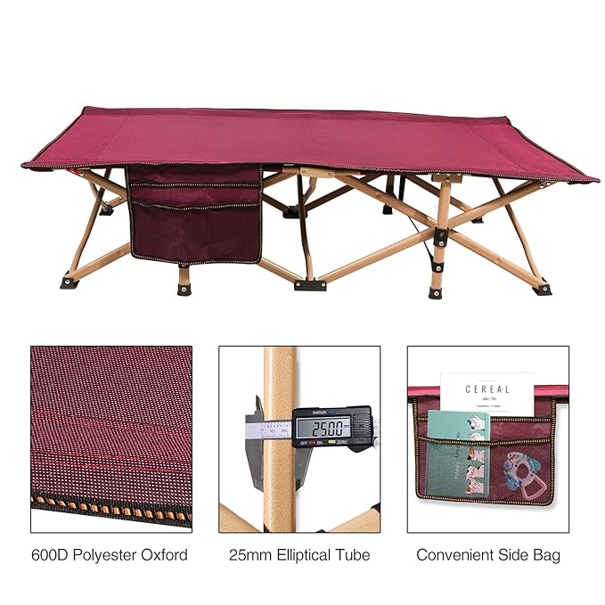 REDCAMP Extra Long Kids Cot for Sleeping 2-7 Years, Portable Travel Toddler Cot Bed with Carry Bag, Lightweight for Outdoor Indoor Home, New Wine Red 53''x26'', 2 Pack