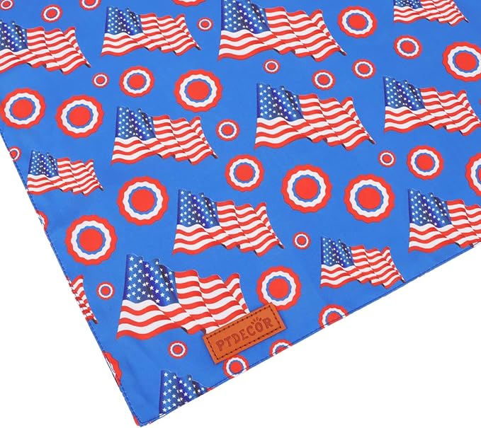 PTDECOR American Flag Dog Bandana White and Blue Flag Patterns, 4th of July Pet Scarf Reversible Triangle Patriotic Bandanas for Small Dogs Pets (Small)