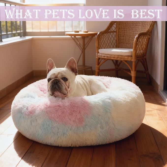 Aofast Calming Dog & Cat Bed for Extra Large Small Medium Sized Pet, Donut Washable Comfort Fluffy Warm Round Mat for Puppy Kitten, 8 Size Essentials Furniture Supplies Indoor