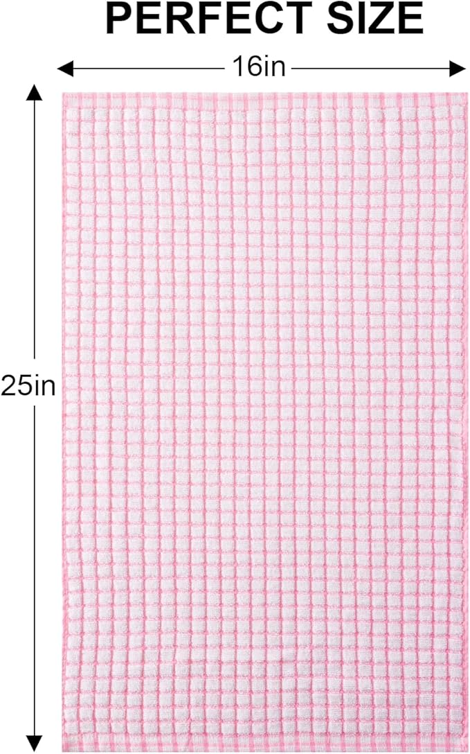 Kitinjoy Cotton 12 Pack Terry Kitchen Towels, 16 x 25 Inches Super Soft and Absorbent Dish Towels, Quick Drying Hand Towels for Kitchen Drying, Pink