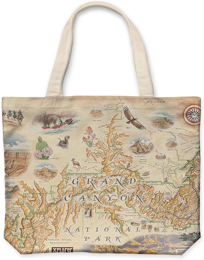 Xplorer Maps Canvas Tote Bag with Handles, Cloth Grocery Shopping Bag, Reusable & Eco-friendly Bag, 100% Cotton, Washable