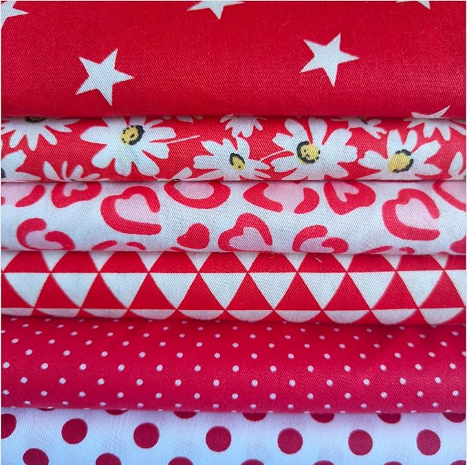 7Pcs 9.8" x 9.8"(25 * 25CM) Cotton Fabric DIY Making Supplies Quilting Patchwork Fabric Fat Quarter Bundles DIY for Quilting Cotton Patchwork Cushions (Love Start, 9.8" x 9.8")