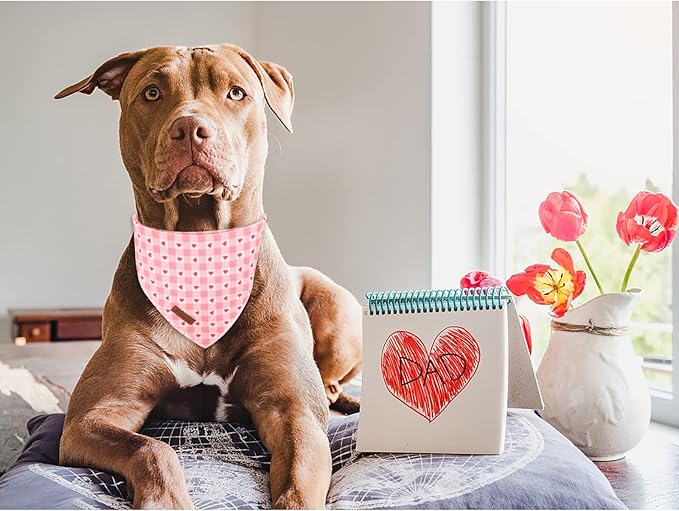 UP URARA PUP Valentine’s Dog Bandana, Valentine Triangle Bid Scarf for Girl Boy Medium Large Dogs, Adorable Puppy Wedding & Valentine’s Bandana, Cute Soft Cotton Pet Kerchief
