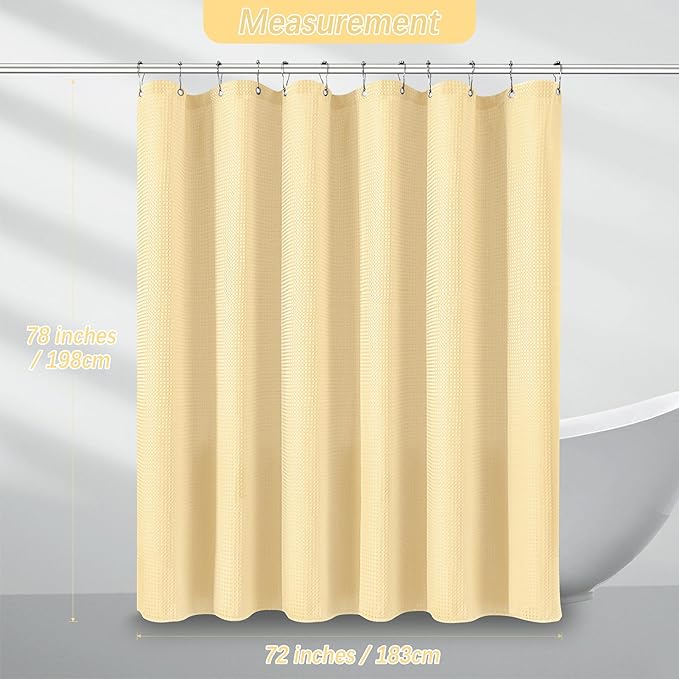 PANGSINNE 78 inch Shower Curtain Cream Beige Waffle Textured, 256GSM Heavy Duty Weighted Fabric Shower Curtains, Hotel Quality Luxury Polyester Water Repellent Bathroom Curtain with 12 Hooks