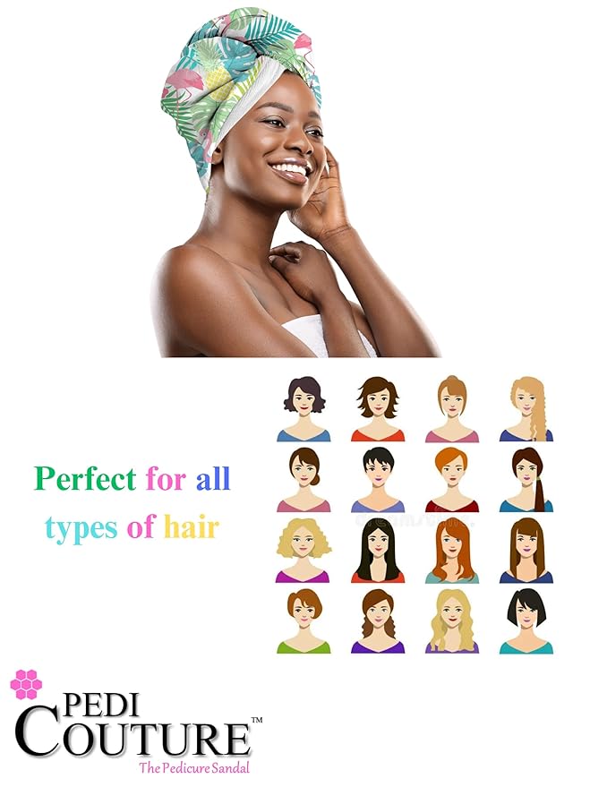 2-in-1 Shower Cap & Hair Towel Wrap for Women - Lightweight Towel Wrap with Elastic Loop for Drying & Conditioning - Ideal for All Hair Types, Comfortable & Easy to Use (Tropical)