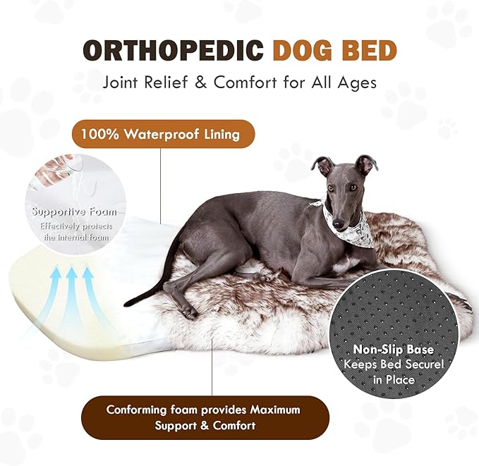 Welfibr Dog Rug Bed 100% Waterproof Luxury Faux Fur Dog Bed Medium Size Dog Orthopedic Dog Beds Comfy Fluffy Dog Rug Comfort Pet Beds with Removable Cover Washable Noiseless Dog Mat Non-Slip 40"
