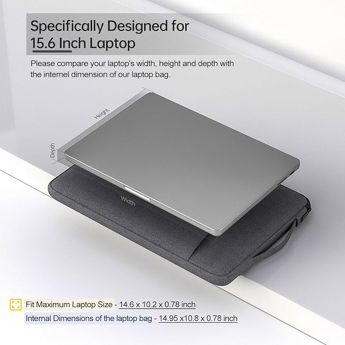 15.6 Inch Laptop Sleeve for Dell Inspiron 15, HP Pavilion, Acer Aspire/Chromebook, ASUS VivoBook Go, HP Lenovo Samsung Laptop Notebook Case, Space Grey
