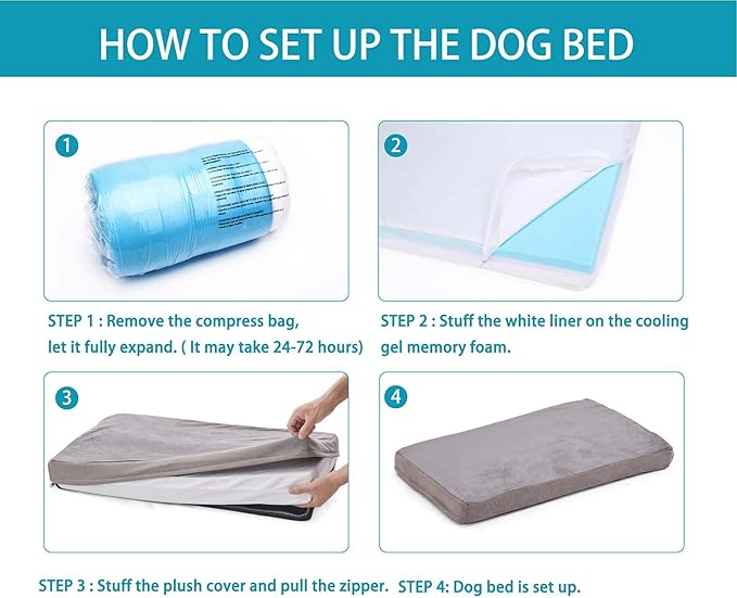 GOHOO PET Orthopedic Memory Foam Bed for Large Dogs, Waterproof Cooling Pet Mats for Crate with Removable Washable Cover,Ideal for Arthritic Dogs (Large plus-36"x 27" x 3", Short Plush)