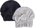 HOPESHINE Microfiber Hair Towel Cap for Women Wet Short or Long Curly Hair Super Absorbent Quick Dry Turbans Anti Frizz Great Gift for Women and Girls (Black+Grey, 2)
