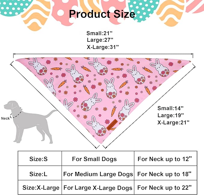 ADOGGYGO Easter Dog Bandana, Pink Bunny Scarf, Premium Durable Fabric, Adjustable Fit Female Pet Easter Bandanas for Small Dogs (Small)