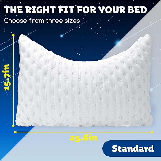 KUCEY Cooling Side Sleeper Pillow for Neck and Shoulder Pain, Luxury Shredded Memory Foam Curved Bed Pillows for Sleeping Set of 2- Adjustable Standard Size- Washable Cover Crescent White